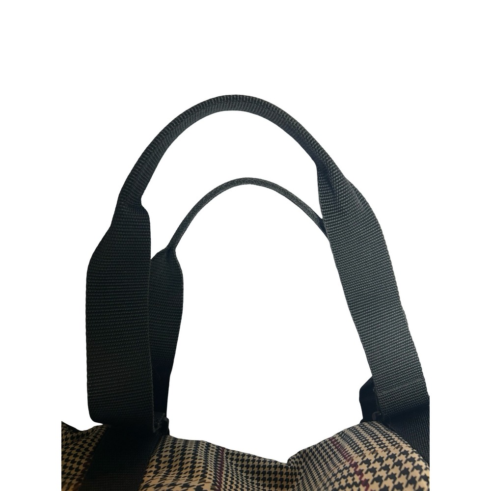 Lauren Ralph Lauren Houndstooth Nylon Tote Bag Tan Black Red Buckle Shoulder Bag - Picture 9 of 9
